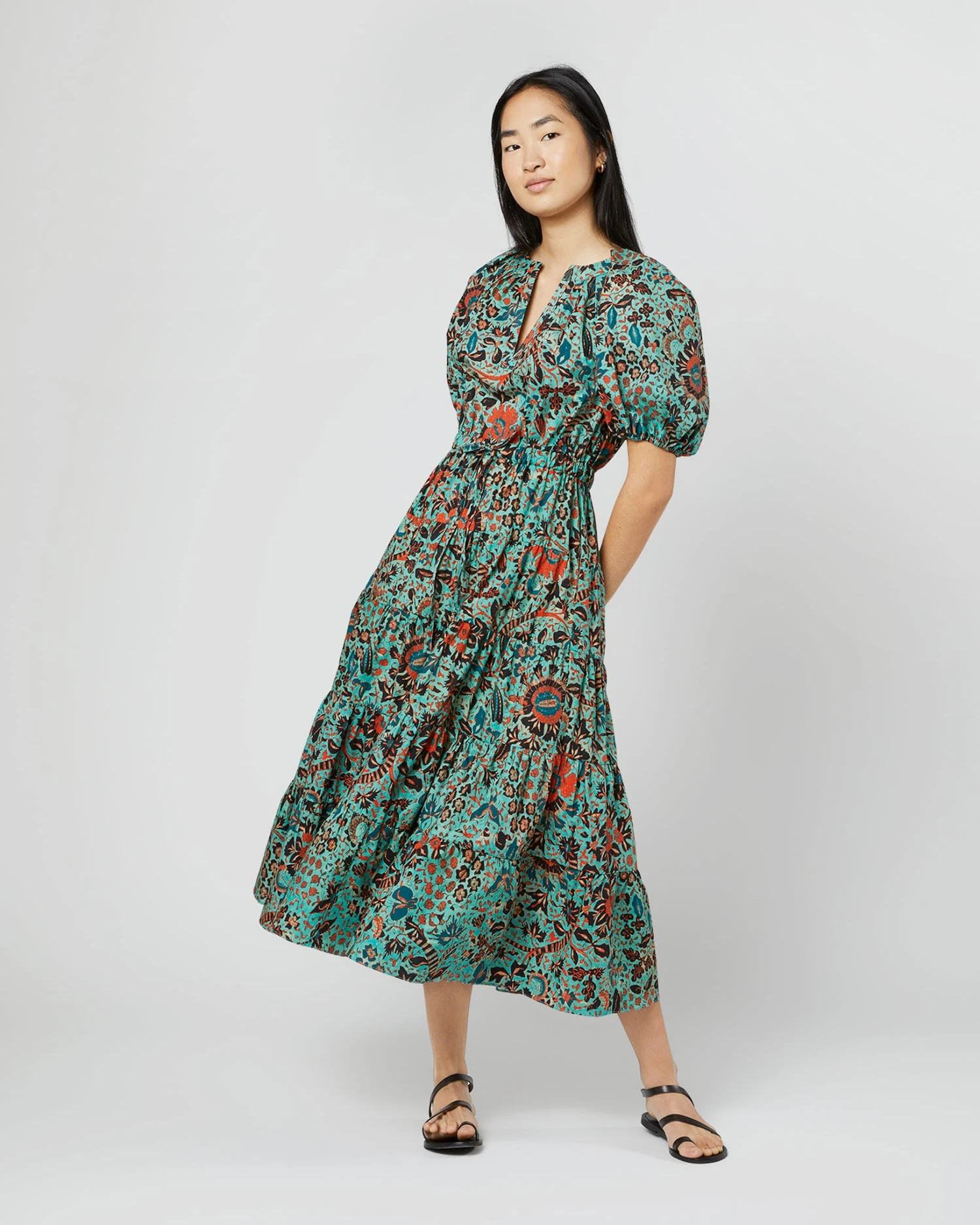 ULLA JOHNSON Olina Dress In Jade Trailing Lotus 3 ULLA JOHNSON Olina Dress In Jade Trailing Lotus