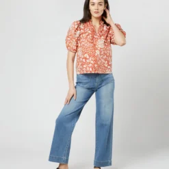 ULLA JOHNSON Imari Top In Orange Blossom Trailing Lotus 10 ULLA JOHNSON Imari Top In Orange Blossom Trailing Lotus -Modezzia Sales S71606 3026