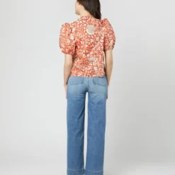 ULLA JOHNSON Imari Top In Orange Blossom Trailing Lotus 13 ULLA JOHNSON Imari Top In Orange Blossom Trailing Lotus -Modezzia Sales S71606 3037