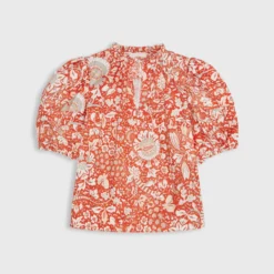 ULLA JOHNSON Imari Top In Orange Blossom Trailing Lotus
