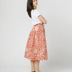 ULLA JOHNSON Fernanda Skirt In Orange Blossom Trailing Lotus 12 ULLA JOHNSON Fernanda Skirt In Orange Blossom Trailing Lotus -Modezzia Sales S71607 2701