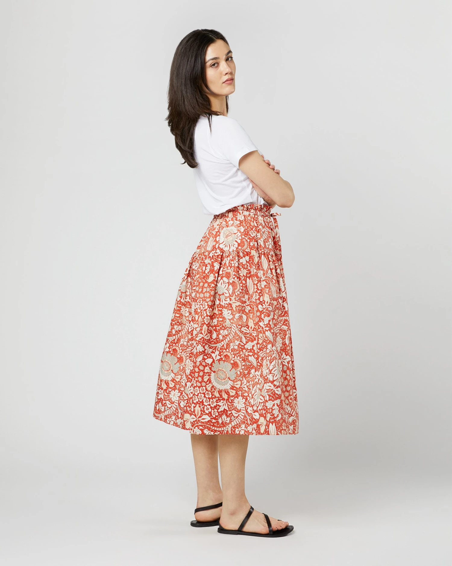 ULLA JOHNSON Fernanda Skirt In Orange Blossom Trailing Lotus 5 ULLA JOHNSON Fernanda Skirt In Orange Blossom Trailing Lotus - Image 3