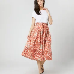 ULLA JOHNSON Fernanda Skirt In Orange Blossom Trailing Lotus 15 ULLA JOHNSON Fernanda Skirt In Orange Blossom Trailing Lotus -Modezzia Sales S71607 2719