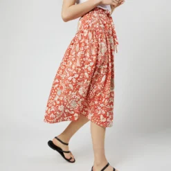 ULLA JOHNSON Fernanda Skirt In Orange Blossom Trailing Lotus 16 ULLA JOHNSON Fernanda Skirt In Orange Blossom Trailing Lotus -Modezzia Sales S71607 2741