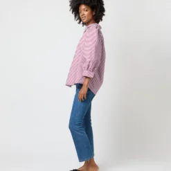 Geraldine Popover Shirt In Red Horizontal Bengal Stripe Poplin 13 Geraldine Popover Shirt In Red Horizontal Bengal Stripe Poplin -Modezzia Sales S71621 2439