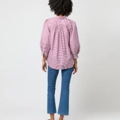 Geraldine Popover Shirt In Red Horizontal Bengal Stripe Poplin 15 Geraldine Popover Shirt In Red Horizontal Bengal Stripe Poplin -Modezzia Sales S71621 2446