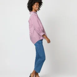 Geraldine Popover Shirt In Red Horizontal Bengal Stripe Poplin 14 Geraldine Popover Shirt In Red Horizontal Bengal Stripe Poplin -Modezzia Sales S71621 2453