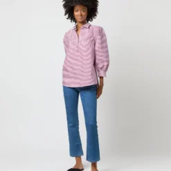 Geraldine Popover Shirt In Red Horizontal Bengal Stripe Poplin 10 Geraldine Popover Shirt In Red Horizontal Bengal Stripe Poplin -Modezzia Sales S71621 2467