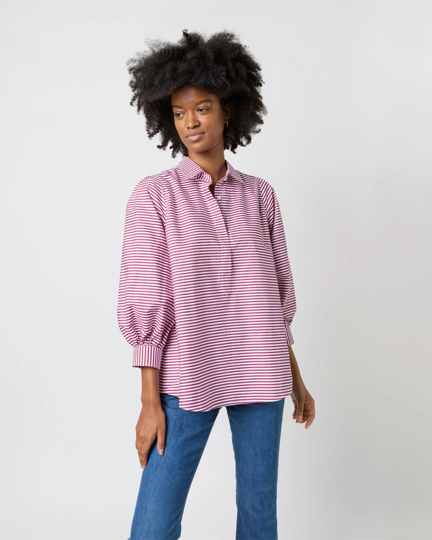Geraldine Popover Shirt In Red Horizontal Bengal Stripe Poplin 6 Geraldine Popover Shirt In Red Horizontal Bengal Stripe Poplin - Image 4