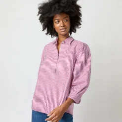 Geraldine Popover Shirt In Red Horizontal Bengal Stripe Poplin 11 Geraldine Popover Shirt In Red Horizontal Bengal Stripe Poplin -Modezzia Sales S71621 2506