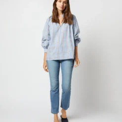 Liya Top In Blue Multi Plaid Poplin 15 Liya Top In Blue Multi Plaid Poplin -Modezzia Sales S71626 2526