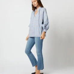 Liya Top In Blue Multi Plaid Poplin 11 Liya Top In Blue Multi Plaid Poplin -Modezzia Sales S71626 2573