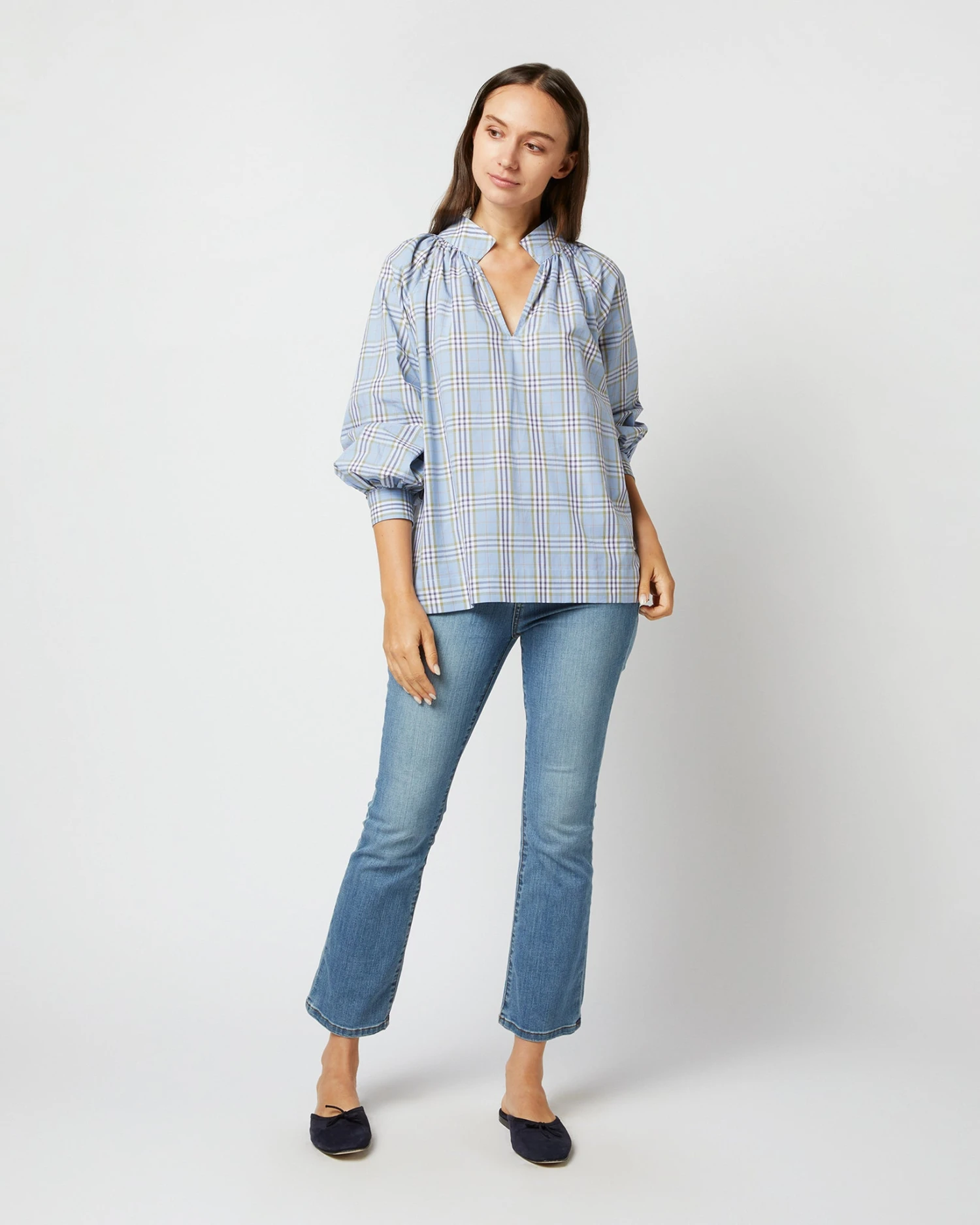Liya Top In Blue Multi Plaid Poplin 3 Liya Top In Blue Multi Plaid Poplin