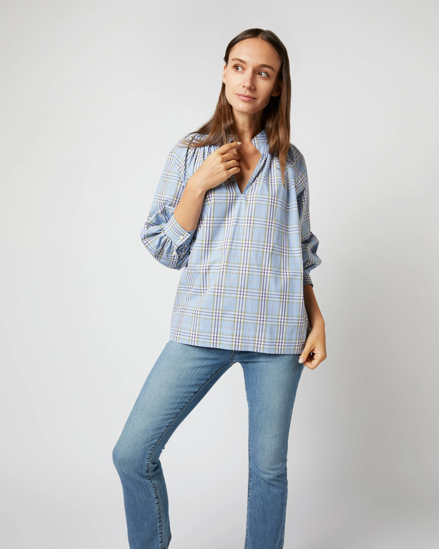 Liya Top In Blue Multi Plaid Poplin 7 Liya Top In Blue Multi Plaid Poplin - Image 5