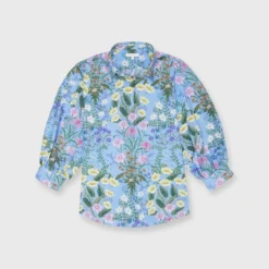 Geraldine Popover Shirt In Blue Multi Angela's Garden Habotai