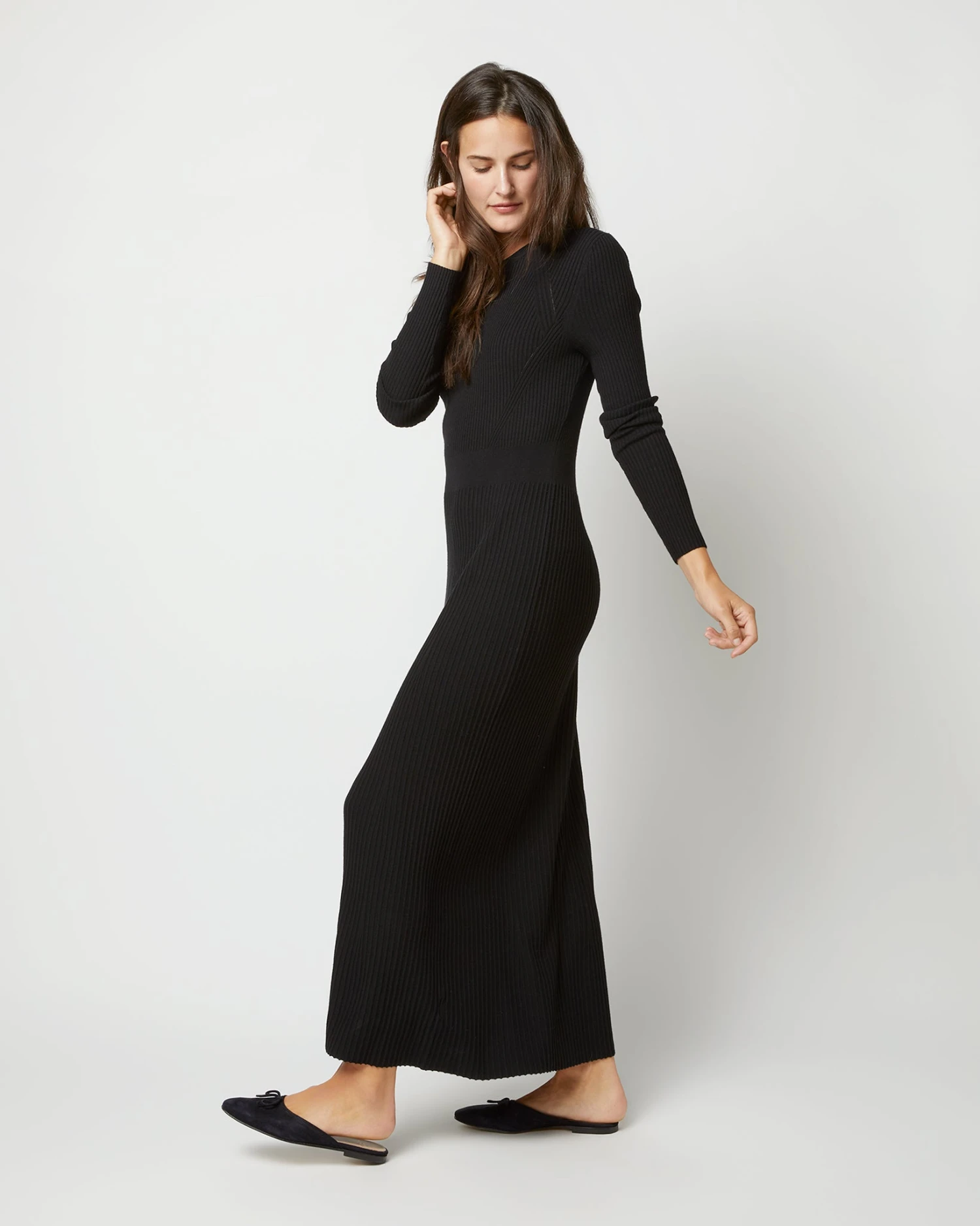 Adeline Crewneck Dress In Black Techno Yarn 4 Adeline Crewneck Dress In Black Techno Yarn - Image 2