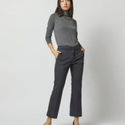Bella Flare Pant In Navy Stretch Sateen