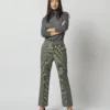 Bella Flare Pant In Green Guncheck Stretch Wool 2 Bella Flare Pant In Green Guncheck Stretch Wool -Modezzia Sales S71908 3964