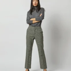 Bella Flare Pant In Green Guncheck Stretch Wool