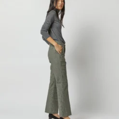 Bella Flare Pant In Green Guncheck Stretch Wool -Modezzia Sales S71908 4049