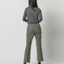 Bella Flare Pant In Green Guncheck Stretch Wool -Modezzia Sales S71908 4068
