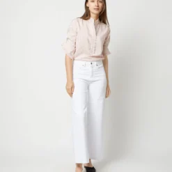 Frill Shirt In Orange Stripe Silk -Modezzia Sales S71909 4256