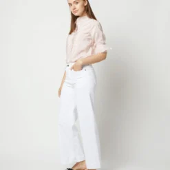 Frill Shirt In Orange Stripe Silk -Modezzia Sales S71909 4288