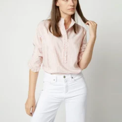 Frill Shirt In Orange Stripe Silk -Modezzia Sales S71909 4339