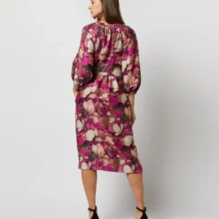 Trapunto Blouson-Sleeve Dress In Berry/Multi Winter Garden Venetian 14 Trapunto Blouson-Sleeve Dress In Berry/Multi Winter Garden Venetian -Modezzia Sales S71916 879