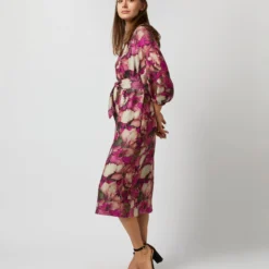 Trapunto Blouson-Sleeve Dress In Berry/Multi Winter Garden Venetian 15 Trapunto Blouson-Sleeve Dress In Berry/Multi Winter Garden Venetian -Modezzia Sales S71916 923
