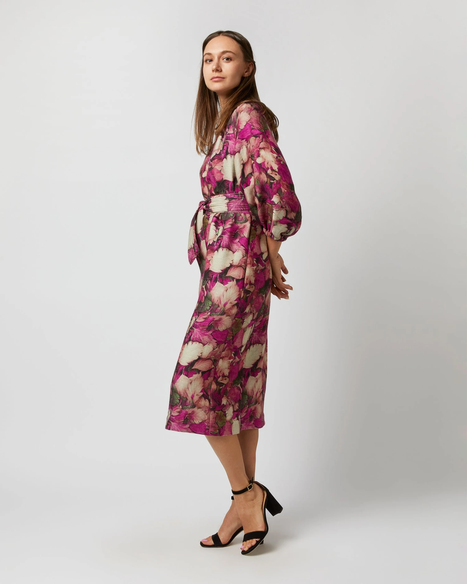 Trapunto Blouson-Sleeve Dress In Berry/Multi Winter Garden Venetian 7 Trapunto Blouson-Sleeve Dress In Berry/Multi Winter Garden Venetian - Image 5