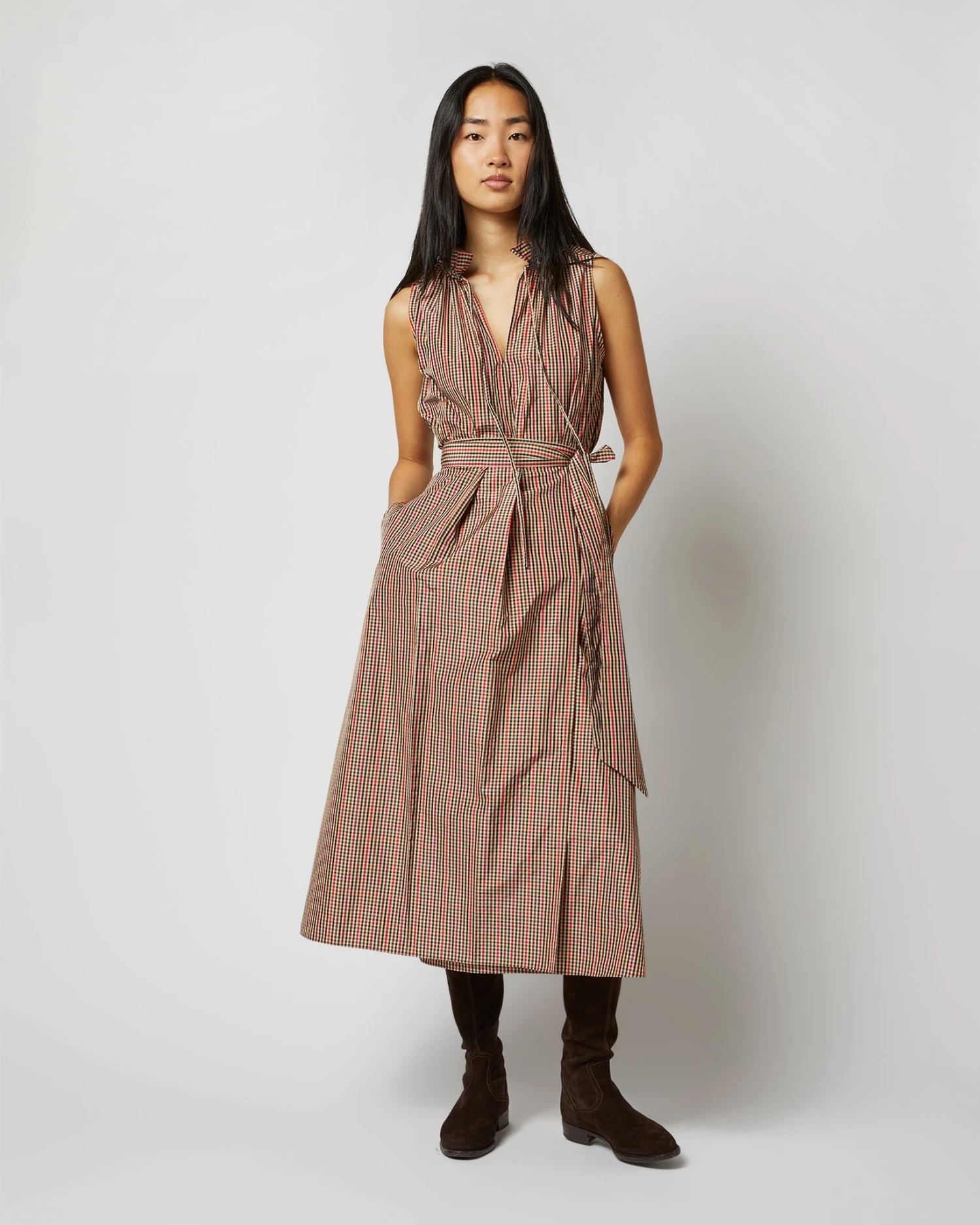 Elana Wrap Skirt In Red/Brown Check Taffeta 11 Elana Wrap Skirt In Red/Brown Check Taffeta - Image 9