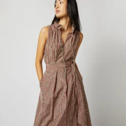 Emilia Top In Red/Brown Check Taffeta -Modezzia Sales S72050 561