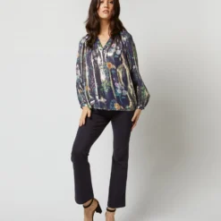Ariana Blouse In Navy/Metallic Floral Academy Liberty Fabric Lamé -Modezzia Sales S72084 3807