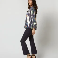 Ariana Blouse In Navy/Metallic Floral Academy Liberty Fabric Lamé -Modezzia Sales S72084 3817