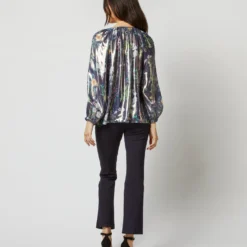 Ariana Blouse In Navy/Metallic Floral Academy Liberty Fabric Lamé -Modezzia Sales S72084 3821