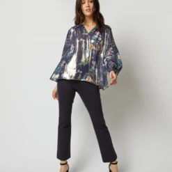 Ariana Blouse In Navy/Metallic Floral Academy Liberty Fabric Lamé -Modezzia Sales S72084 3836