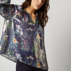 Ariana Blouse In Navy/Metallic Floral Academy Liberty Fabric Lamé -Modezzia Sales S72084 3872