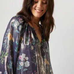 Ariana Blouse In Navy/Metallic Floral Academy Liberty Fabric Lamé -Modezzia Sales S72084 3906