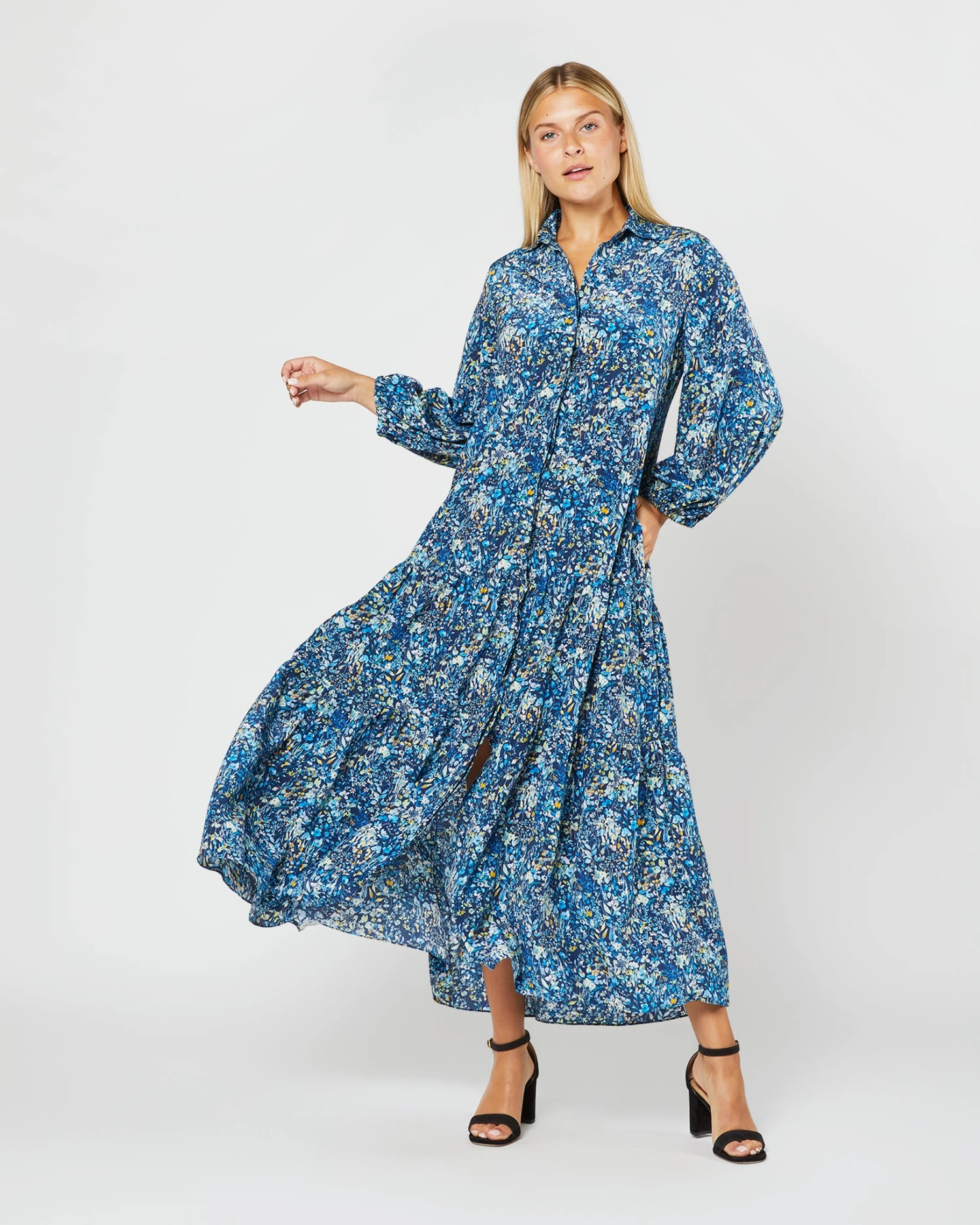 Isla Shirtdress In Blue Multi Felda Liberty Fabric Silk 4 Isla Shirtdress In Blue Multi Felda Liberty Fabric Silk - Image 2