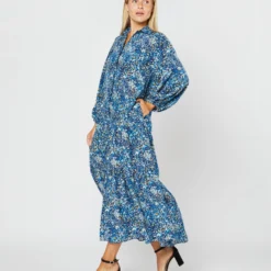 Isla Shirtdress In Blue Multi Felda Liberty Fabric Silk 15 Isla Shirtdress In Blue Multi Felda Liberty Fabric Silk -Modezzia Sales S72086 1582