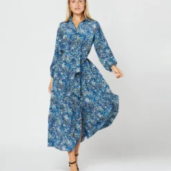 Isla Shirtdress In Blue Multi Felda Liberty Fabric Silk 19 Isla Shirtdress In Blue Multi Felda Liberty Fabric Silk -Modezzia Sales S72086 1629