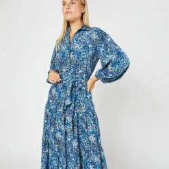 Isla Shirtdress In Blue Multi Felda Liberty Fabric Silk 21 Isla Shirtdress In Blue Multi Felda Liberty Fabric Silk -Modezzia Sales S72086 1665