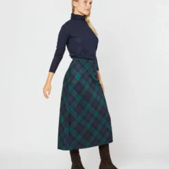 Marina Side-Zip Skirt In Blackwatch Tartan Stretch Wool -Modezzia Sales S72087 2225