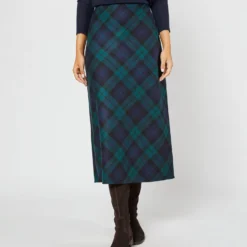 Marina Side-Zip Skirt In Blackwatch Tartan Stretch Wool -Modezzia Sales S72087 2251