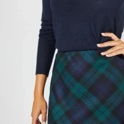 Marina Side-Zip Skirt In Blackwatch Tartan Stretch Wool -Modezzia Sales S72087 2264