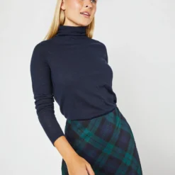 Marina Side-Zip Skirt In Blackwatch Tartan Stretch Wool -Modezzia Sales S72087 2280