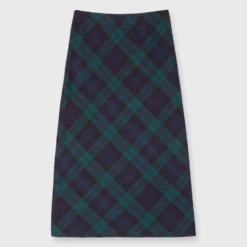Marina Side-Zip Skirt In Blackwatch Tartan Stretch Wool