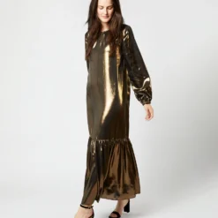 Aba Maxi Dress In Gold Lamé -Modezzia Sales S72089 379
