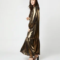 Aba Maxi Dress In Gold Lamé -Modezzia Sales S72089 426